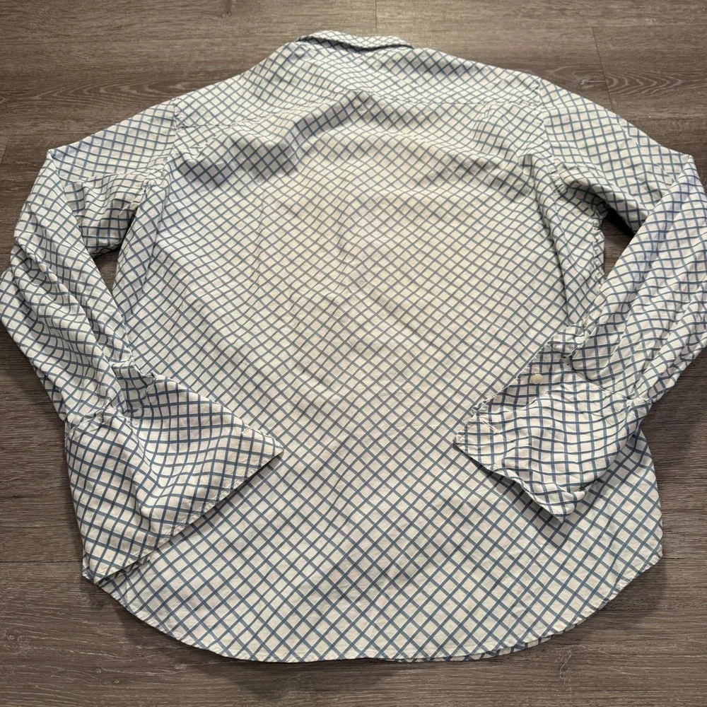 Banana Republic Shirt Mens L White Blue 100% Cotton Check Office Preppy Casual